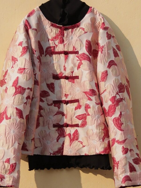 Bawełniane wyściełane zagęszczone pikowana kurtka bawełniane ubrania w stylu chińskim Top damski krótki ciepły luźna z nadrukiem zimowy