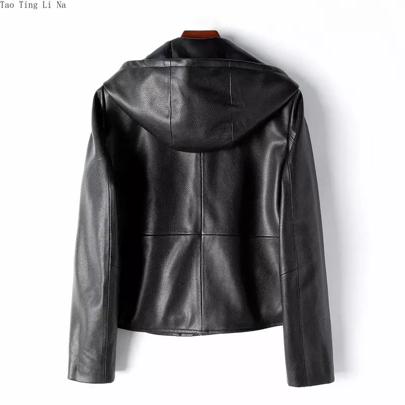 여성용 진짜 양가죽 재킷, 캐주얼 후드 정품 가죽 재킷, H32, 2023 가을 신상