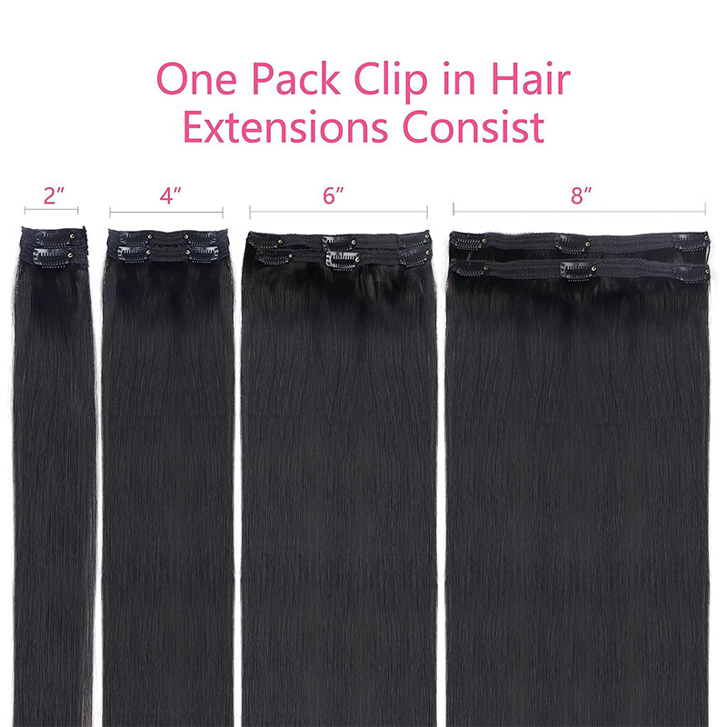 Clipe reto em extensões de cabelo humano para mulheres, cor preta natural, brasileiro, 100% Remy, cabeça cheia, 613, 120G, 8Pcs, conjunto