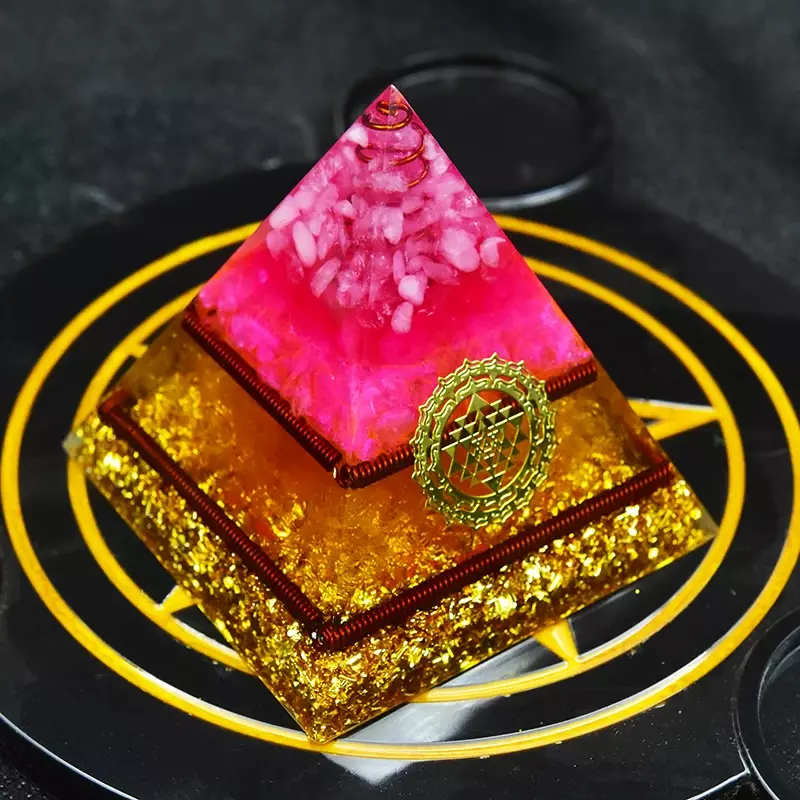 Cristal rosa e cobre orgone pirâmide, Chakra gerador de energia, protetor EMF, meditação cura, Fengshui