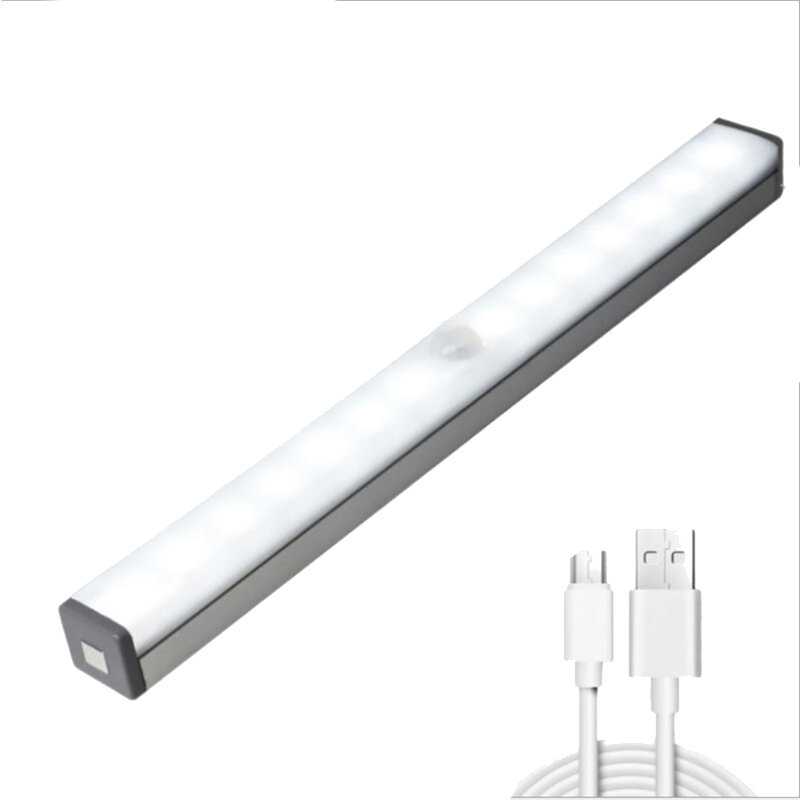 Luz LED nocturna con Sensor de movimiento, lámpara nocturna inalámbrica recargable por USB de 30Cm para armario de cocina y armario
