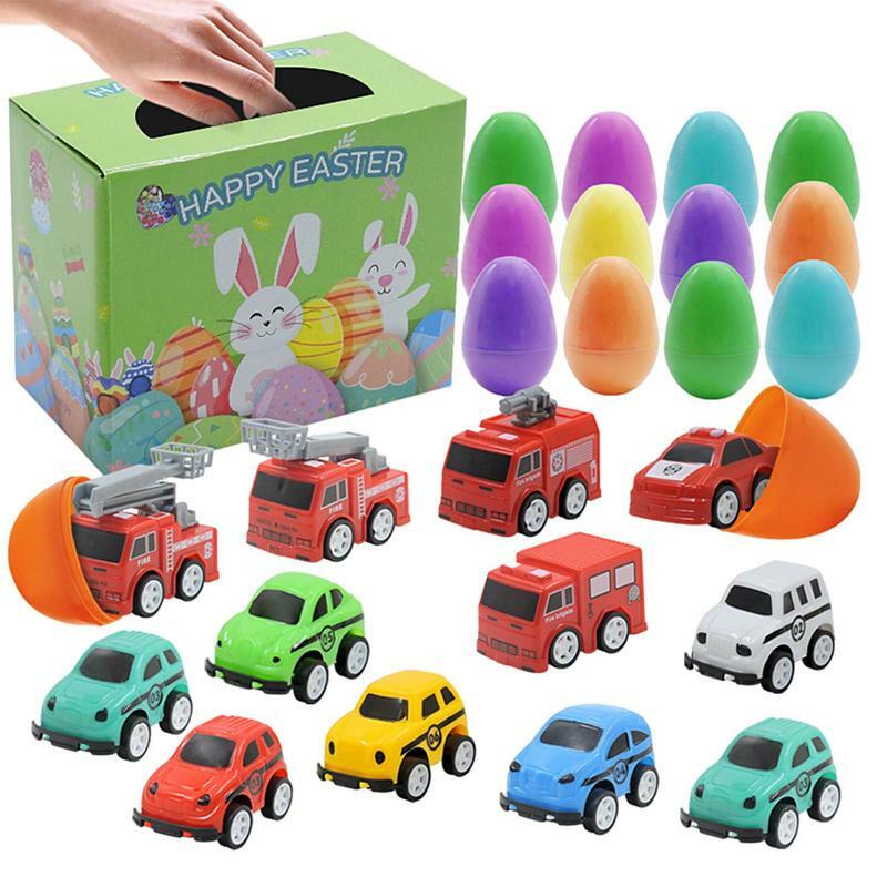 Huevos de Pascua rellenos de coche, 12 piezas, huevos de Pascua prellenados, juguetes sorpresa, favores de fiesta, cesta de Pascua, embutidores, rellenos, juguete
