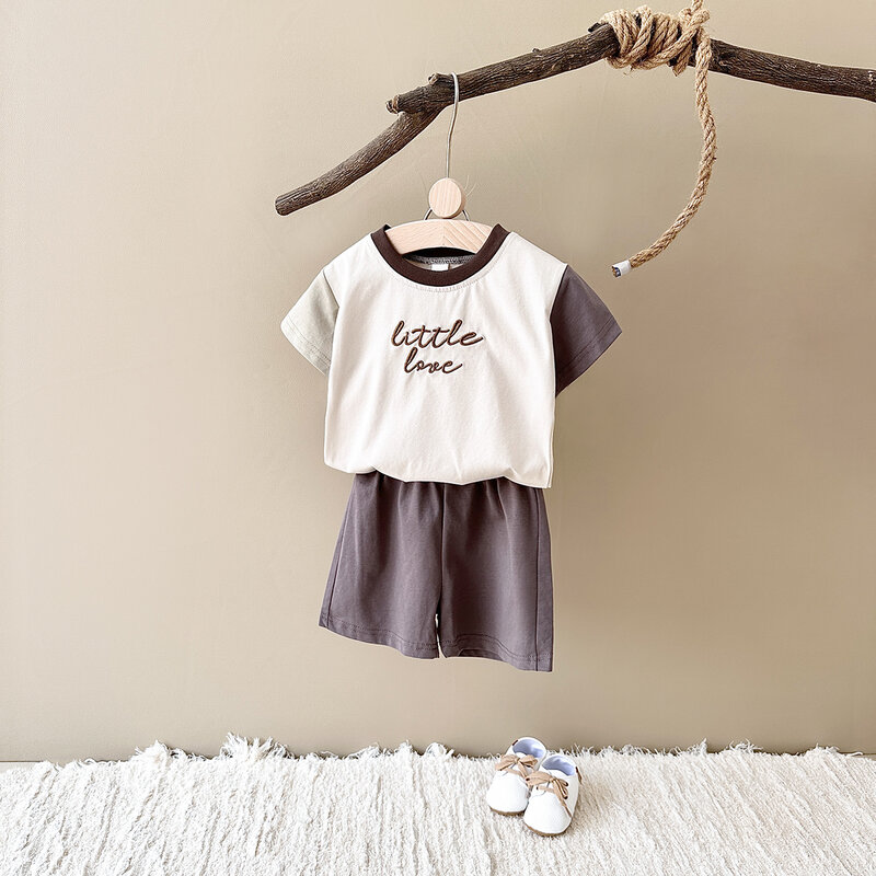 Conjunto de ropa para bebés recién nacidos, camiseta de manga corta con bordado de letras, pantalones cortos, ropa de verano para niñas de 0 a 4 años, 2 piezas