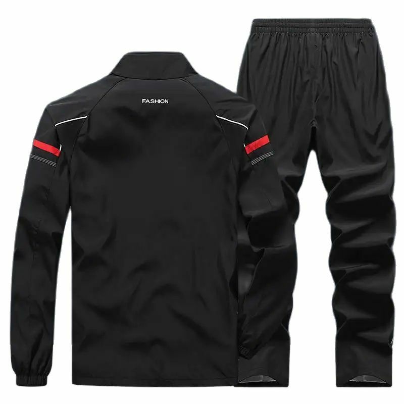 Setelan pakaian olahraga pria, setelan pakaian Jogging musim semi musim gugur 2 potong jaket + celana