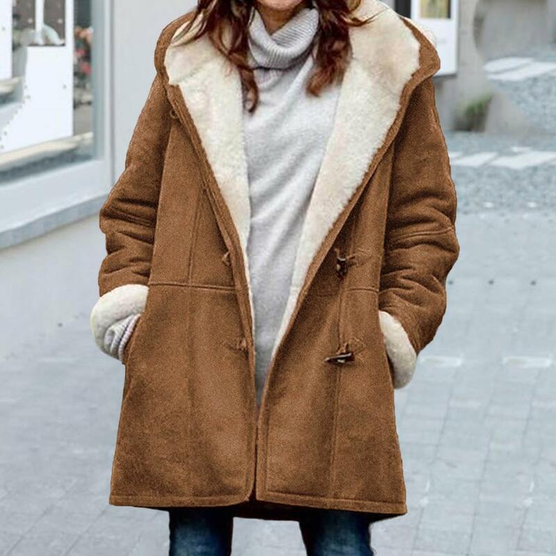 Popular Winter Overcoat Medium Length Keep Warm Female Single Breasted Hood Jacket