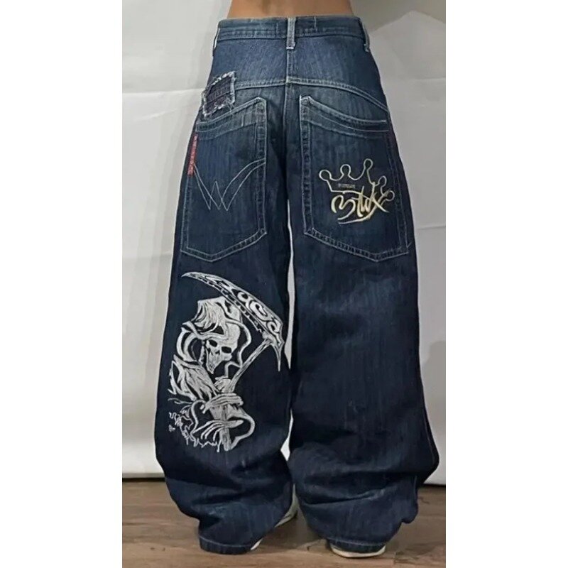 Jeans retrô de cintura alta com personalidade, calça casual de hip-hop, roupas de rua lavadas, estilo harajuku, Y2K, 2024