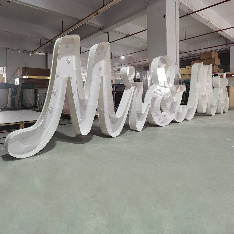 Romantic Mr And Mrs Acrylic White Birthday Number Marquee Lights Letter With LED For Party wedding Used