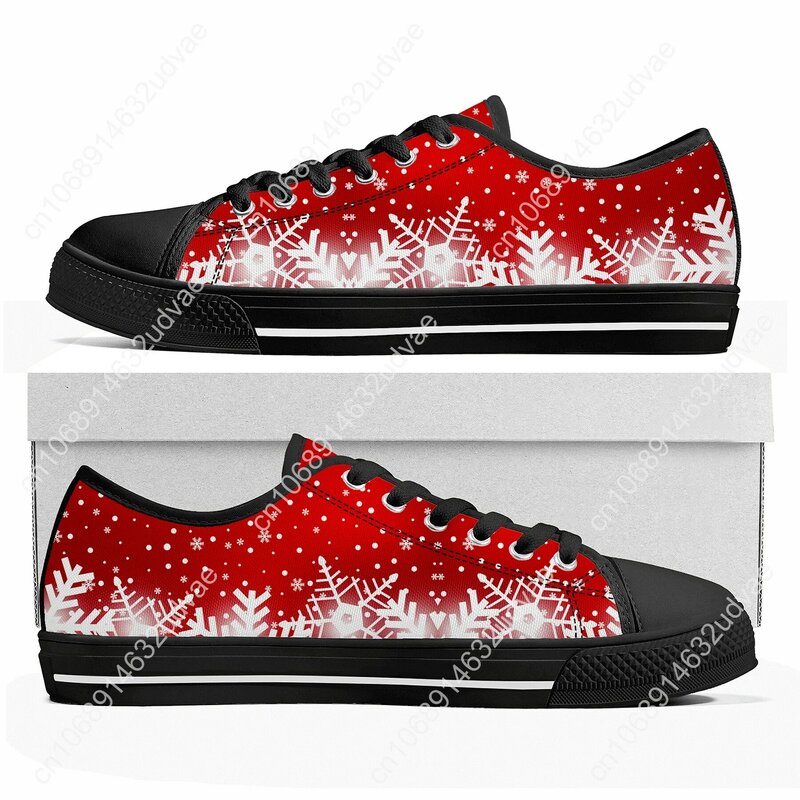 Дед Мороз Счастливого Рождества Снежинка низкие кроссовки Мужские Женские подростковые холщовые высококачественные кроссовки пара обуви под заказ
