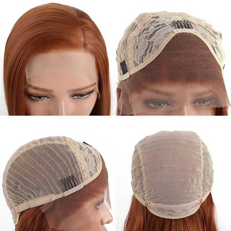 Colore arancione corto dritto Bob sintetico 13 x4 parrucche anteriori in pizzo Glueless fibra resistente al calore separazione laterale dei capelli per le donne Cosplay