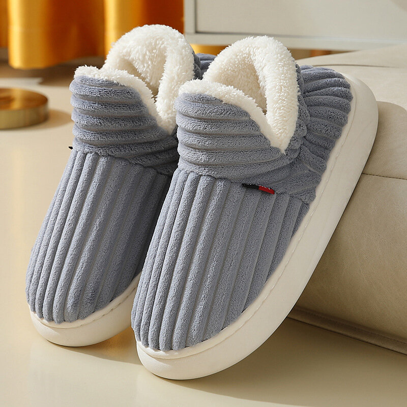 รองเท้าผ้าฝ้ายกันลื่นสำหรับผู้ชายในฤดูหนาวรองเท้าใส่ในบ้านสำหรับผู้หญิงสีพื้นนุ่มอุ่นสบาย