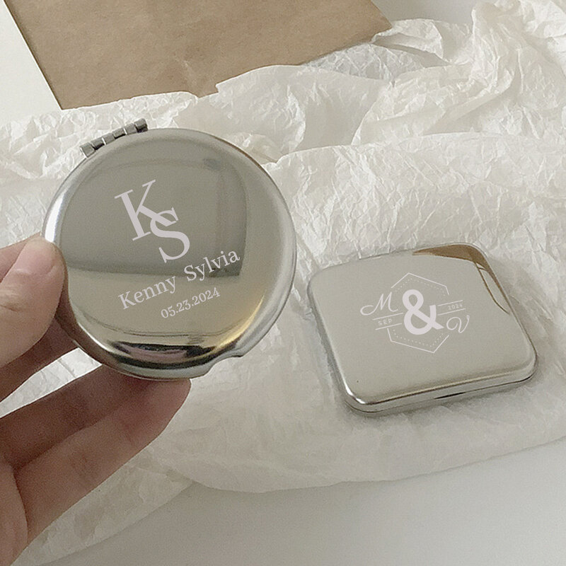 Personalized Custom Engraved Stainless Compact Foldable Makeup Mirror Hand-Held  Portable Double-Sided Mirror Bridesmaids Gifts