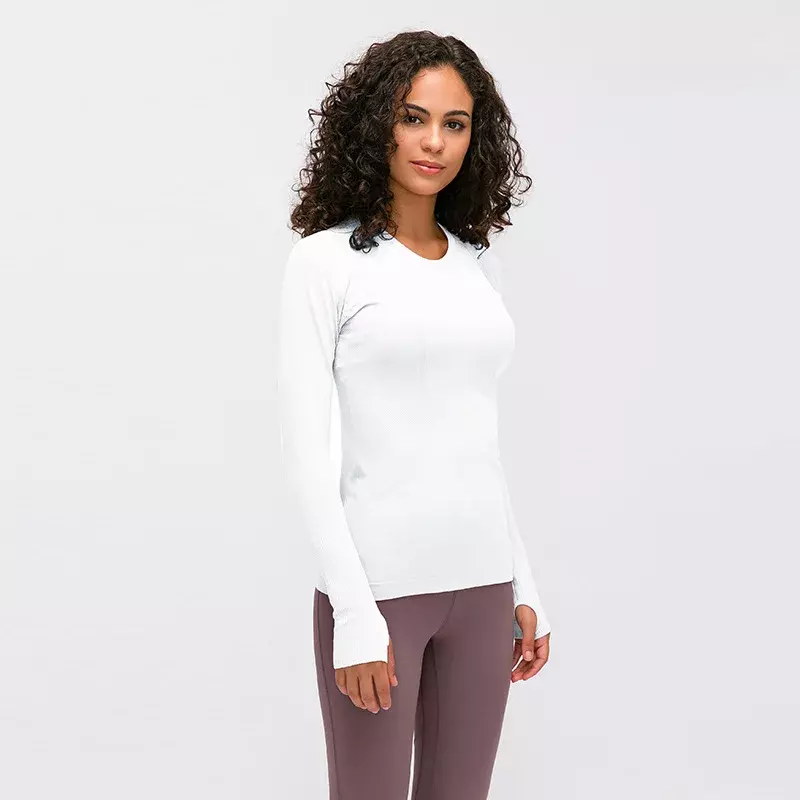 NWT-Camisa de manga comprida quadrada elástica para mulheres Top de tecido com nervuras Camisas respiráveis para senhora Camisa de lazer