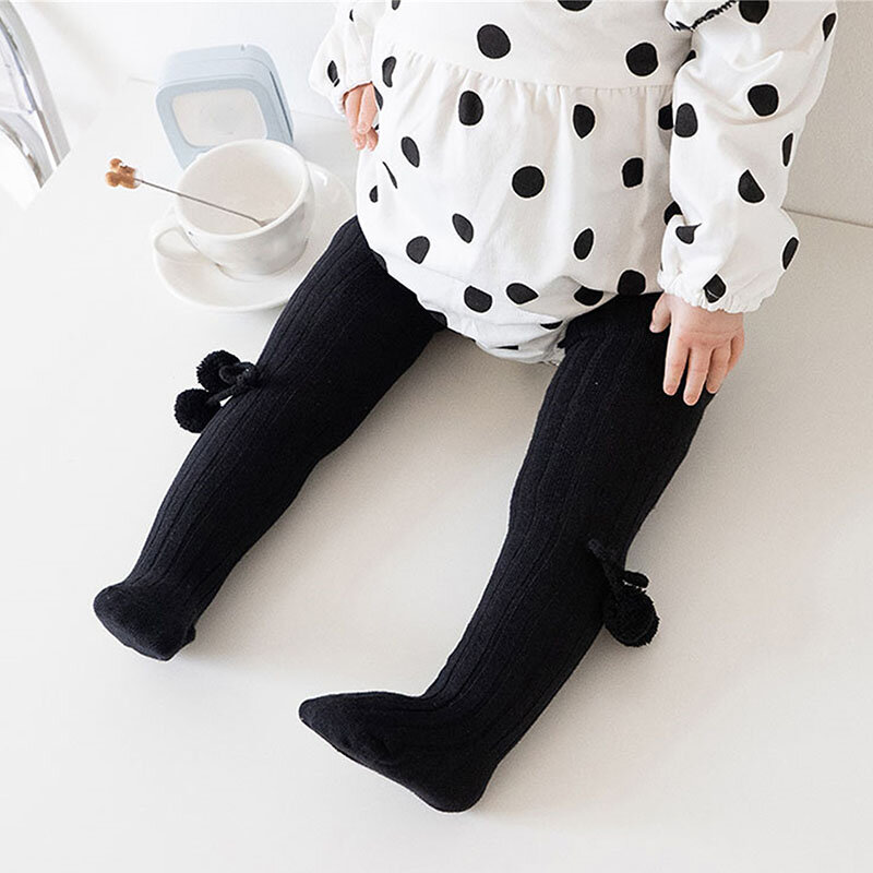 VISgogo stoking rajut bayi perempuan, celana ketat hangat musim dingin dengan jahitan pita untuk balita