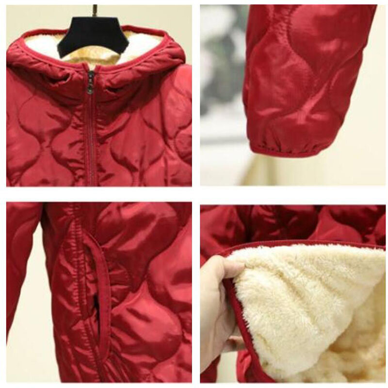 Lamb Wool Coat Cotton Jacket Women's Short 2023 New Female's Hooded Cotton Jacket Plus Velvet Light Autumn Winter Cotton Jacket