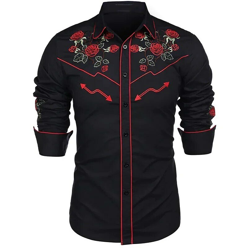 Western Tribal Men Shirt Lapel Printing Rose HD Pattern High Quality Material Soft Comfortable Party Outdoor Sports Fashion New