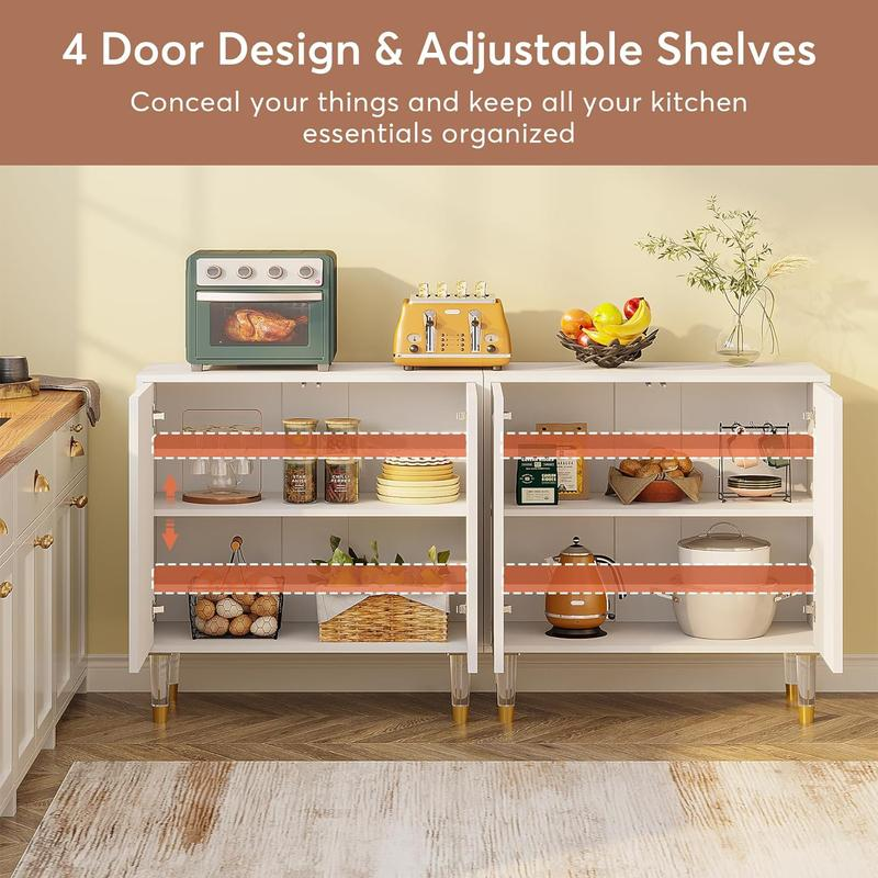 4 Door Sideboard Buffet Cabinet, 63 Inch Modern Kitchen Accent Cabinet