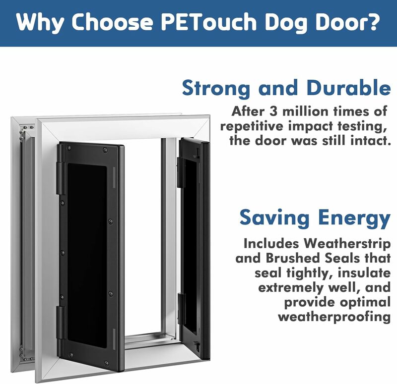 PETOUCH-Alumínio Grande Porta Pet com Painel Duplo, Porta Do Cão, Auto-Fechar Flap Magnético, Painel Slide-in, 4 Fechaduras De Segurança