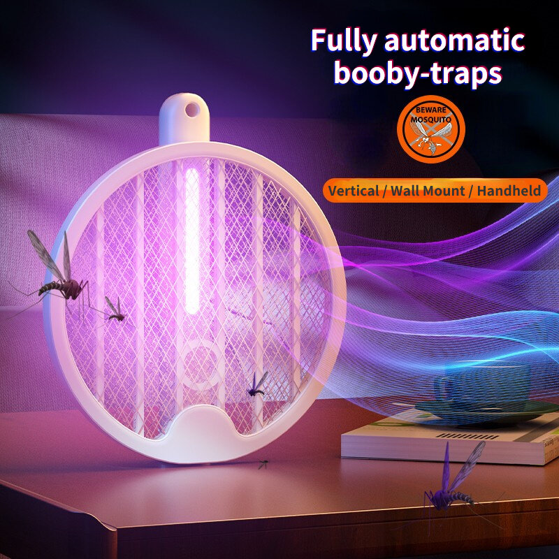 4In1 Rotary Folding Electric Mosquito Swatter Radiationless Mosquito Killer Lamp USB Recharge Fly Bug Zapper Mute Insect Trap