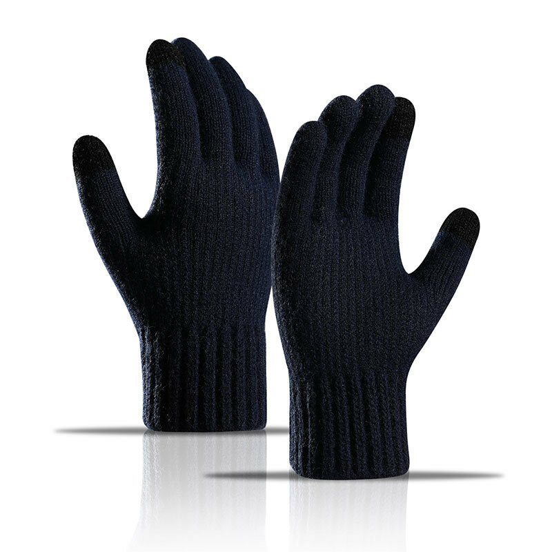 Zimowe rękawiczki robione na drutach ciepłe pełne palce mężczyzn kobiety z ulepszonym ekranem dotykowym-podszyty polarem rękawica antypoślizgowa