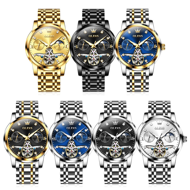 Olevs original Herren uhren Edelstahl armband automatische mechanische Uhr aushöhlen Luxus wasserdicht