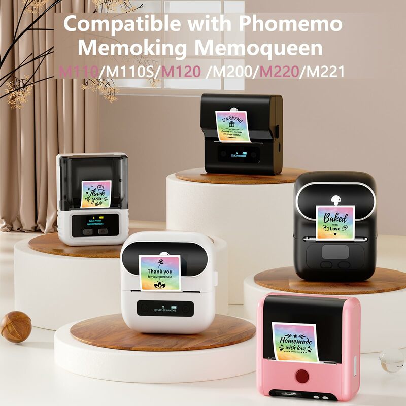 M110 Labels 1.96" Color Thermal Square Sticker Labels for Phomemo M110 M220 M200 M120 M221 Printer for DIY Logo Design Name Tag