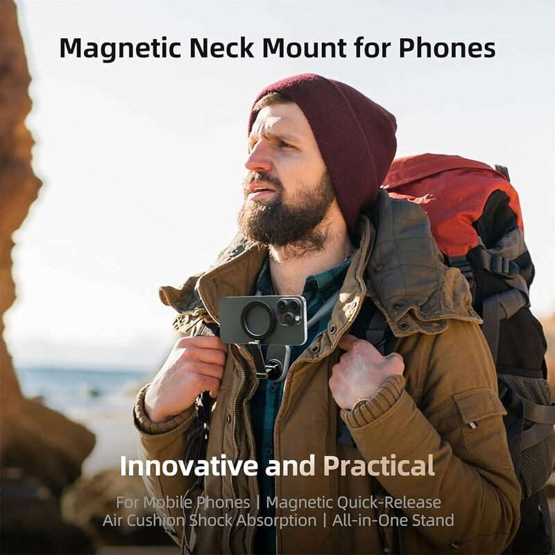 REYGEAK untuk Magsafe POV Neck Mount untuk iPhone 15/14/13/12 Pro Mini/Plus/Pro/Pro Max, tangan Gratis kalung telepon Mount berdiri dengan Ma