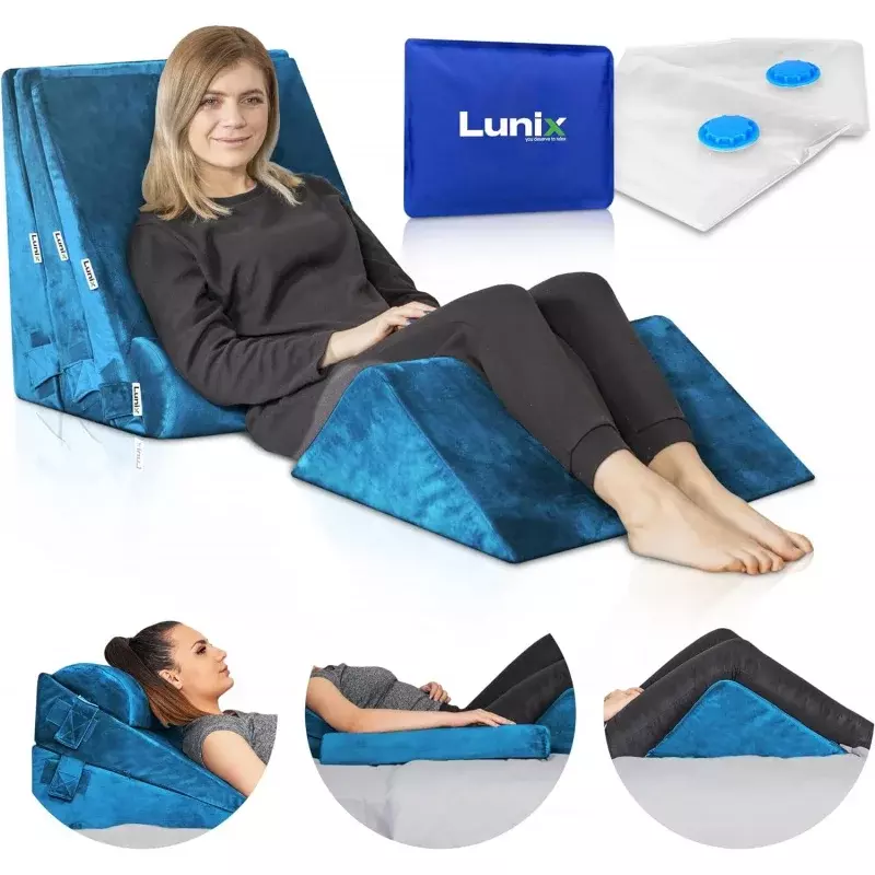 Lunix-Juego de almohadas ortopédicas de cuña para cama de 5 piezas, postcirugía para espuma viscoelástica, alivio del dolor de espalda, piernas y rodilla, almohada sentada