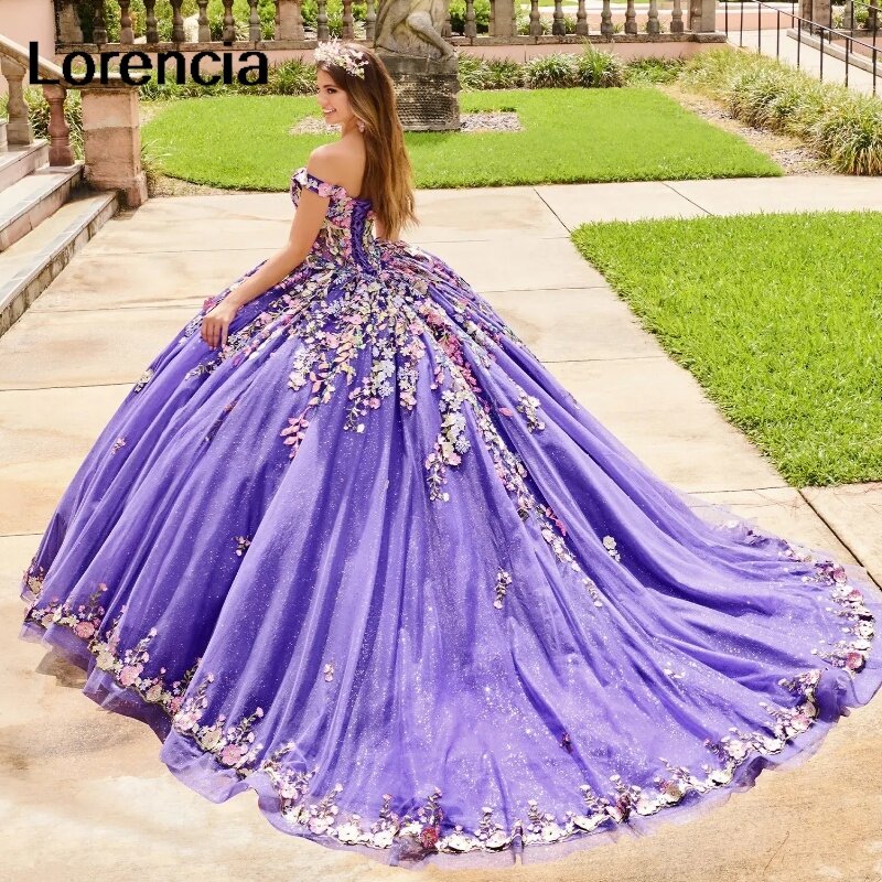 Lorencia лавандово-Сиреневое платье Quinceanera 3D Красочные цветы аппликация бальное платье с накидкой милое 16 Vestidos De 15 лет YQD680