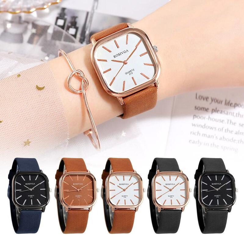 Новые модные квадратные кварцевые часы с кожаным ремешком, мужские Студенческие наручные часы, повседневный винтажный подарок в Корейском стиле Wom T7S6