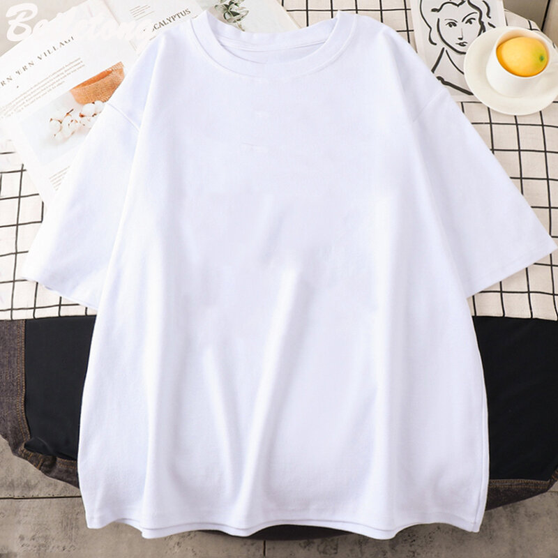 Kaus Fashion motif baru kaus wanita Harajuku 80% katun musim panas nyaman bersirkulasi Atasan Pria dan wanita trendi
