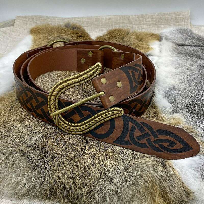 Cinturón de piel sintética con hebilla en relieve nórdico, cinturón Medieval Retro Para disfraz de Cosplay de LARP, cabeza de serpiente marrón
