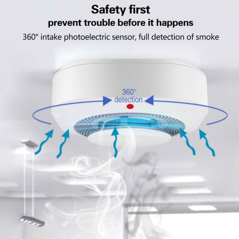 Tuya Smart Home Detektor Asap Zigbee Alarm Kebakaran Pintar Sensor Asap Fotoelektrik Suara Progresif Bekerja dengan Hub Tuya Zigbee