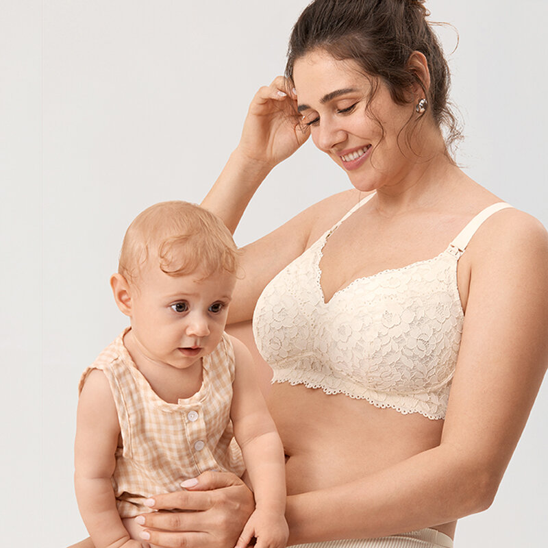 Bezprzewodowy biustonosz karmiąca piersią koronkowa dla przyszłej mamy urocza bezprzewodowa bielizna stanik do karmienia dla kobiet w ciąży