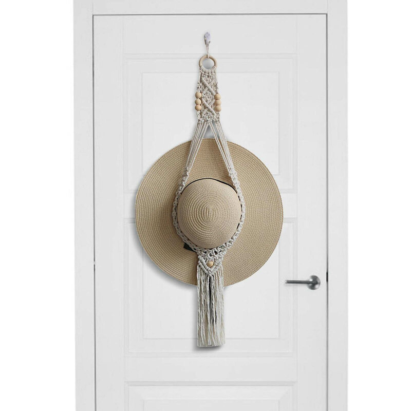 Colgador de macramé estilo nórdico, soporte para colgar gorras, sombreros, bufandas, almacenamiento en la pared