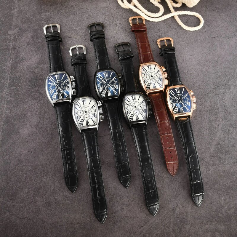 Franck Muller Modeontwerper Tonneau Quartz Horloge Voor Heren Casual Lederen Band Luxe Zakelijk Polshorlogio Relogio Masculino