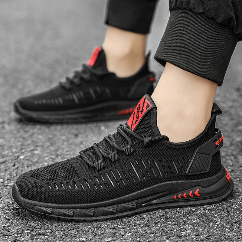 Spring Autumn Flying Weave Sports Shoes Men's Korean Edition Student Casual Shoes Lightweight Mesh Breathable Lacing