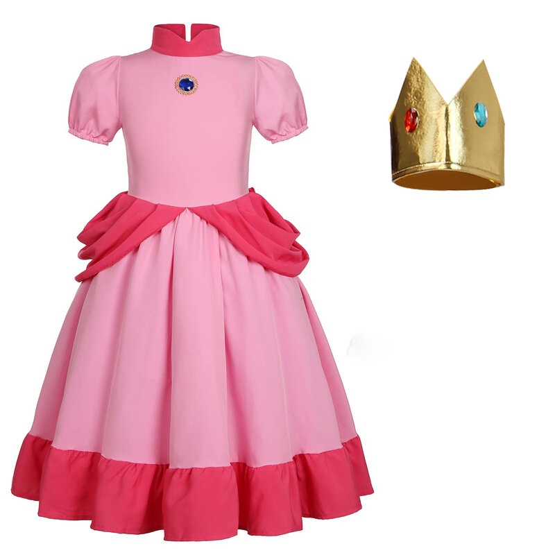Summer New Role Playing Pink Short Sleeve Long Princess Dress Halloween School Party Sweet and Cute Evening Dress