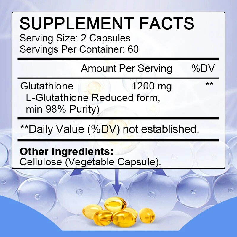 Kapsułki liposomalne glutationu-1200mg (Min. 98% czystości), wsparcie zdrowia immunologicznego, wsparcie wątroby, wsparcie skóry