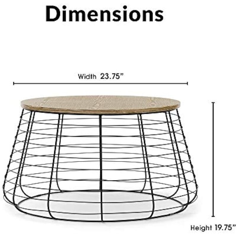 โต๊ะกลางสีน้ำตาล23.6D x 23.6W x 19.7H สำหรับห้องนั่งเล่นเก้าอี้สีดำด้านโครงลวดโต๊ะกาแฟเฟอร์นิเจอร์รับประทานอาหาร