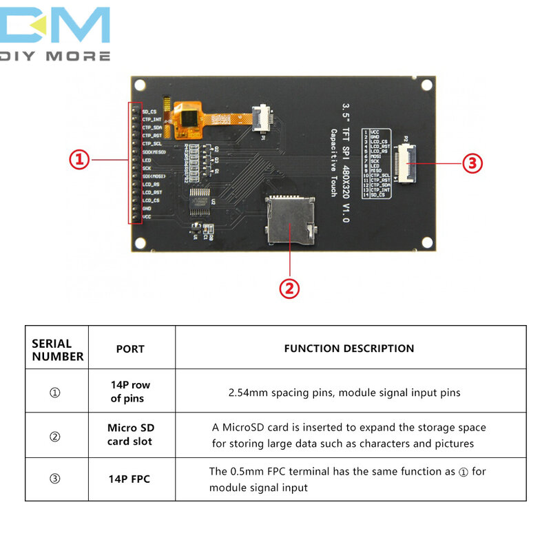 Pantalla táctil capacitiva LCD de 3,5 pulgadas, módulo TFT, 320x480 IPS, uso 4W-SPI Serial FT6336U, microcontrolador Linkable de 5V