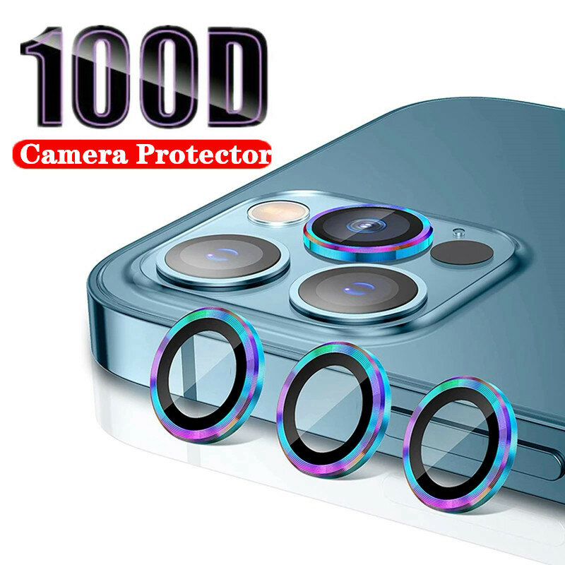 Protector de lente de cámara para iPhone 15 Pro Max, anillo de Metal, Protector de pantalla de vidrio para iPhone 12 13 14 Pro Max, tapa protectora
