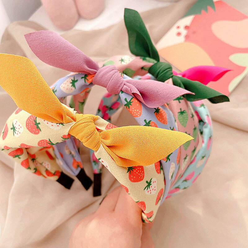 Gift For Kids Sweet Fruit Print Color Matching Strawberry Lovely Hair Accessories Children's Hair Band Headbands Bow Head Hoop