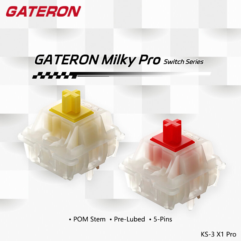 Gateron 밀키 프로 스위치, 기계식 키보드용 SMD RGB Mx 스템 스위치, 밀키 옐로우 프로 레드, 선형 사전 윤활 스위치, 5 핀 POM