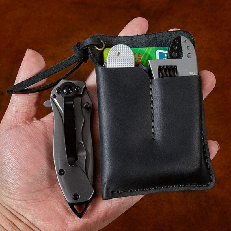 Lederen pocket organizer heren handgemaakte schede mes holster pouch portemonnee