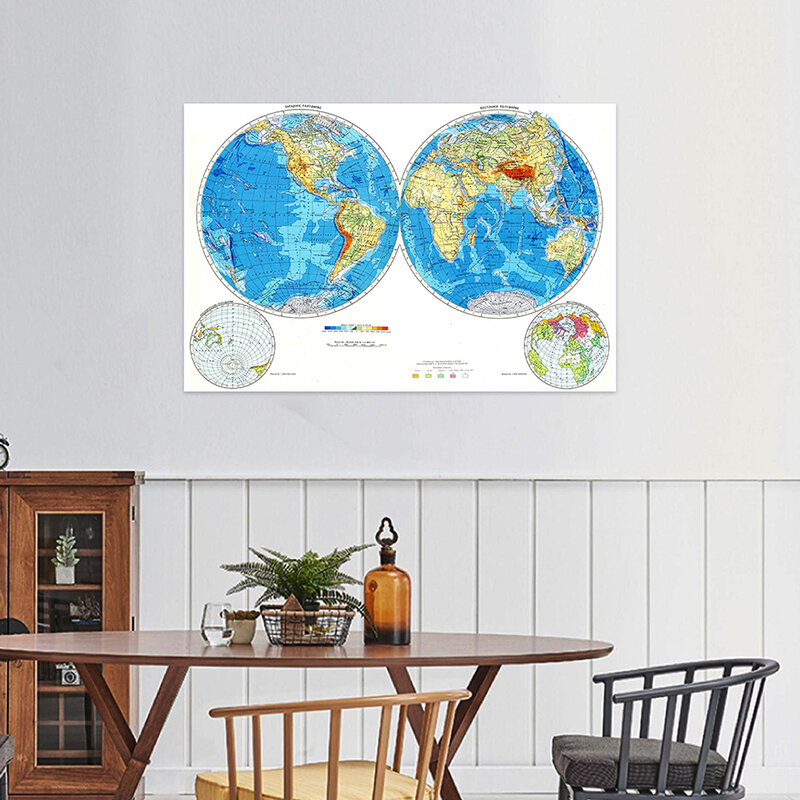 Mapa del mundo no tejido, mapa del mundo en ruso, 150x100cm, Adhesivo de pared grande para educación, escuela, suministros de oficina
