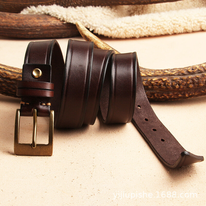 Brand new solid brass top layer cowhide student belt, college trendy flow belt, high-end quality denim casual belt