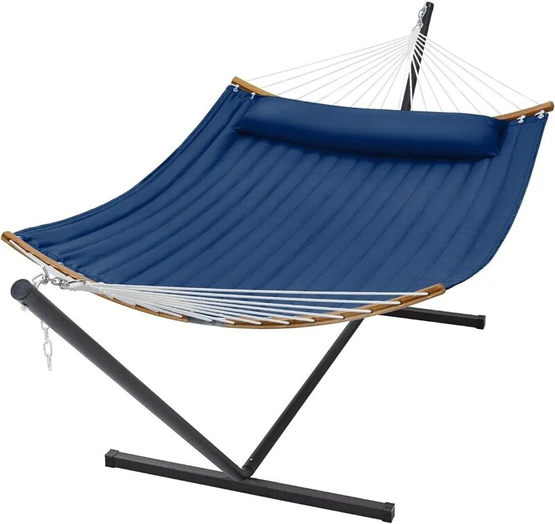 SUPERJARE Curved-Bar Hammock with Stand, 2 Person Heavy Duty Hammock Frame, Detachable Pillow & Portable Carrying Bag