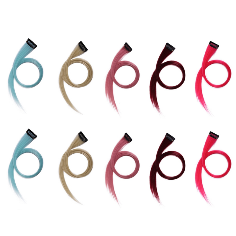 Multi-Colour Highlighted Hair Extension Hairpin Long Straight Hair Clip Trimmable for Hair False Hair 3.2x55cm