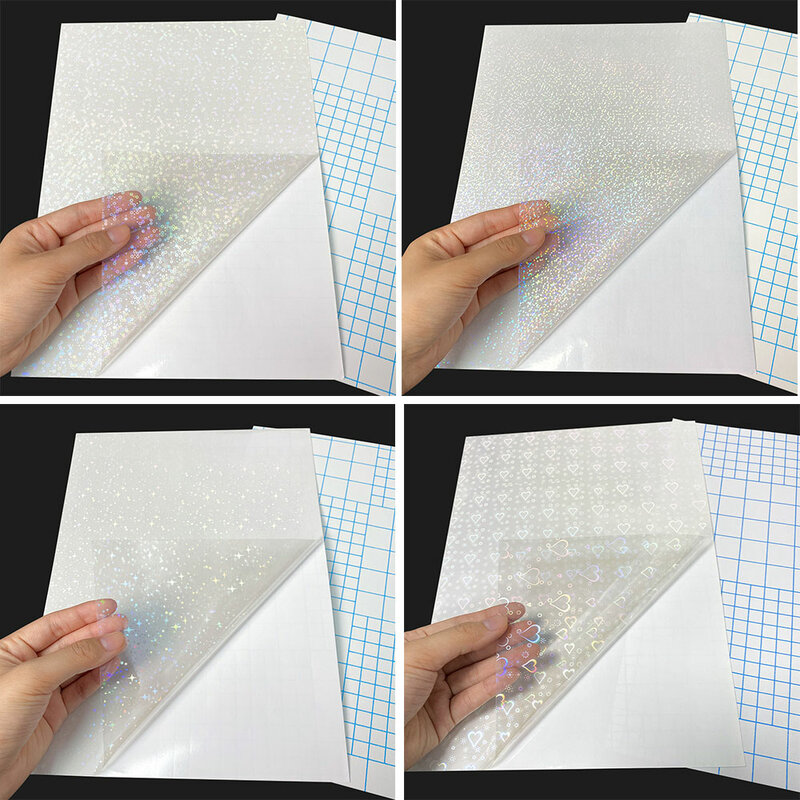50 arkuszy holograficzna folia samoprzylepna taśma samoprzylepna powrót wytłaczanie na gorąco na papier fotograficzny A4 folia do laminowania na zimno zestaw do DIY karta kolorów