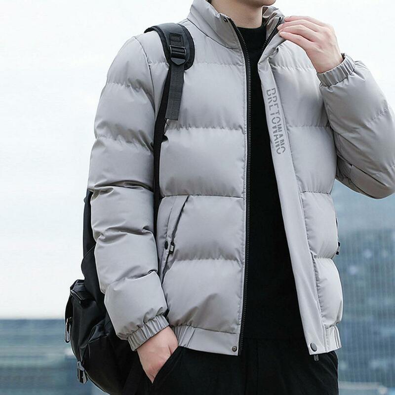 Wygodny bawełniany płaszcz dla mężczyzn stylowa zimowa męska bawełniana kurtka wiatroszczelna konstrukcja kieszonkowa z kołnierzykiem z klapami krótka w stylu Casual, dostojna